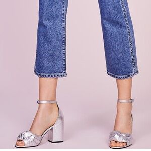 REBECCA MINKOFF Capriana silver ankle strap chunky heel sandal sz 7.5